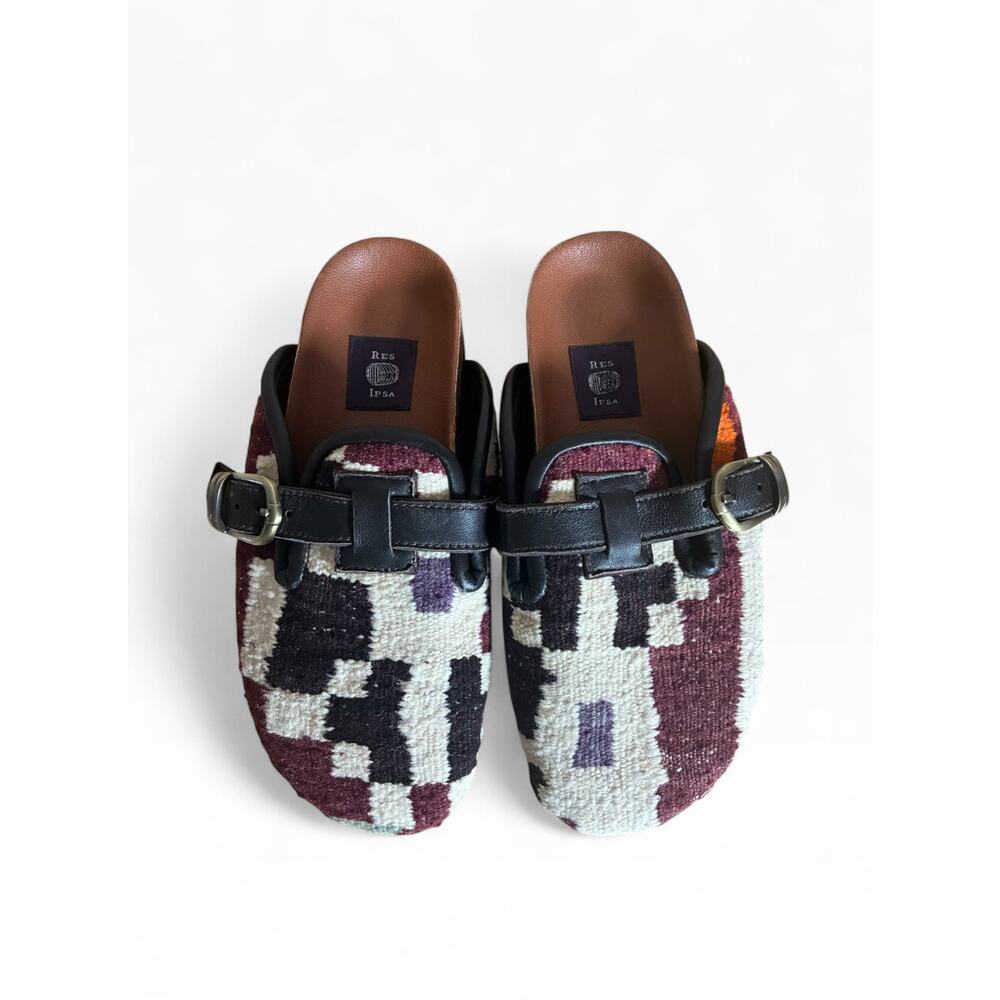 Res Ipsa Kilim Clogs Handmade Vintage Rug Buckle Slides Size 37 (US 7/7.5)